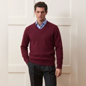 Todd Snyder Burgundy Merino Wool V-Neck Sweater Size Medium Preppy Old Money